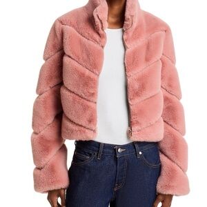Generation Love Misty Rose Faux Fur Chevron Cropped Jacket